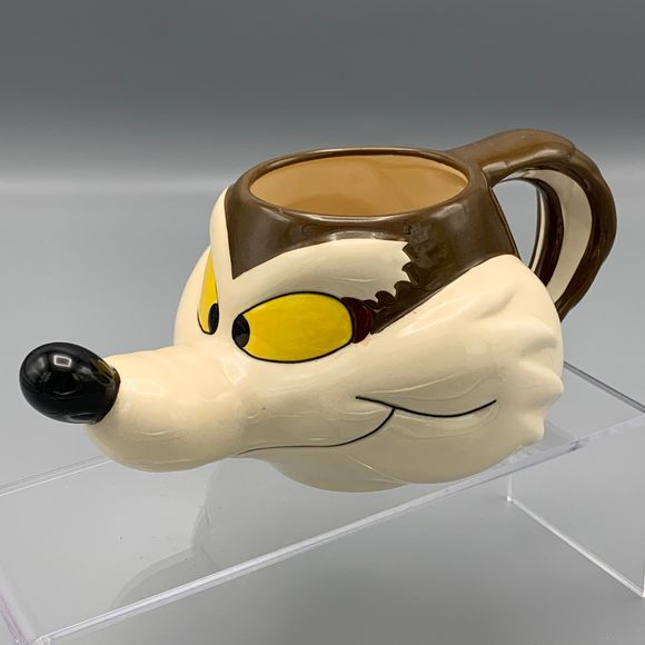 Vtg 1989 Looney Tunes Wile E Coyote Head 3D Figural Coffee Mug Road Runner - Picture 3 of 9